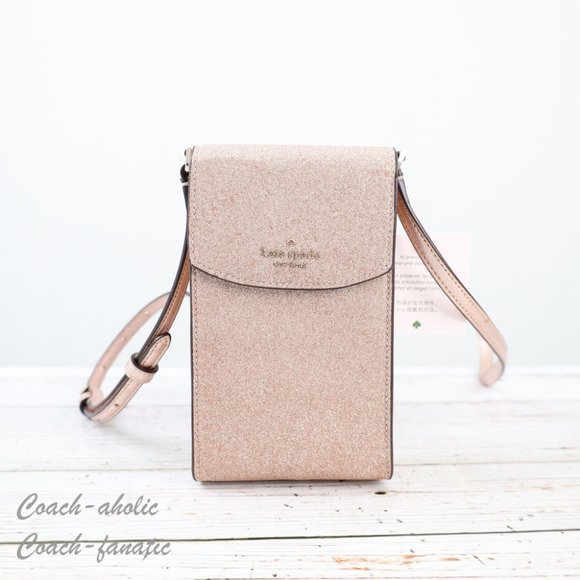 NWT Kate Spade Tinsel North South Glitter Phone Flap Crossbody in Rose Gold - Picture 1 of 13